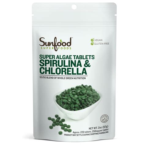 Spirulina Chlorella Tablets, 2oz - 228 Tablets, 250mg per Tablet