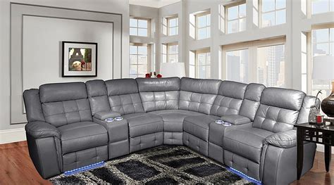 3 Piece Power Motion Sectional in a Grey Leather Gel Fabric – All Nations Furniture