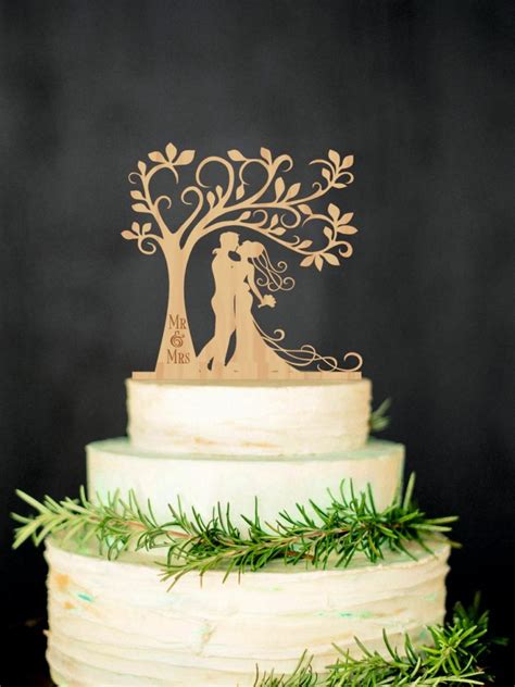 Bride Groom Wood Cake Topper Mr Mrs Tree Cake Topper Personalized Wedding Cake Topper Custom ...