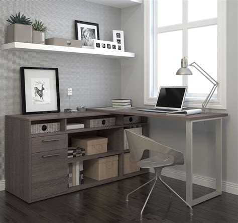 Solay Bark Gray L Shaped Desk by Bestar | 1StopBedrooms