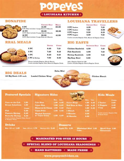 Popeyes Printable Menu