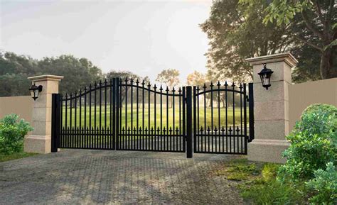 Dual Swing Driveway Steel Gate with 4 ft Pedestrian Gate – Munich Style - DMV Gates & Security