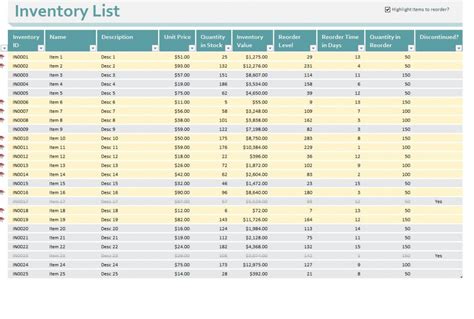 Basic Inventory Control Spreadsheet Template Free