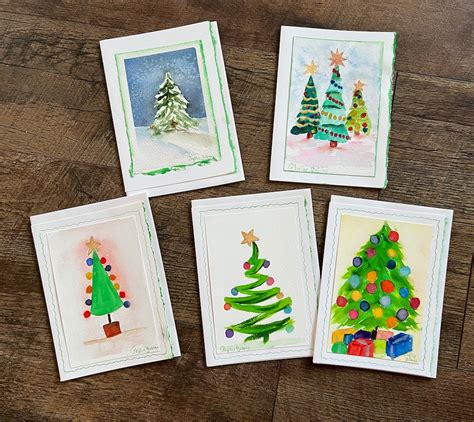 Christmas Tree Watercolor Cards - Etsy