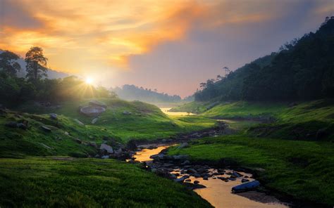 nature, Landscape, Photography, River, Grass, Sunset, Trees Wallpapers HD / Desktop and Mobile ...