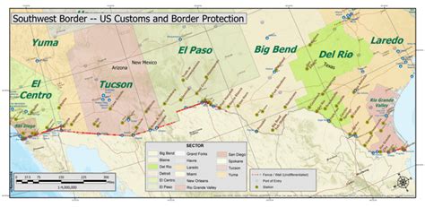 Map of U.S. Border Patrol Sectors from Del Rio to Brownsville. Shows Border Patrol Sectors ...