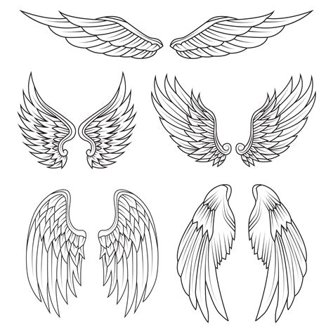 Black White Wings Icon Set. Angel wings. Feather Wings. Vector illustration 9463156 Vector Art ...