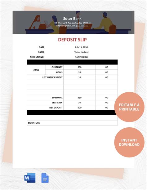 Printable Deposit Slip Template in Word, Google Docs - Download | Template.net