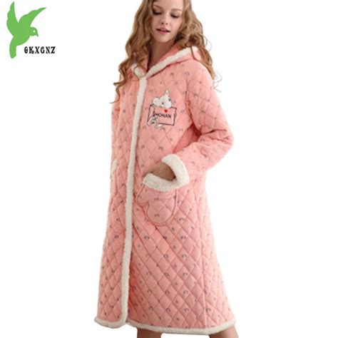 New Boutique Women Winter Coral Fleece Robes Three layers Thick Warm Sleep Dress Plus size ...