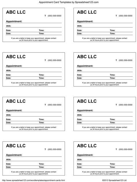 Printable Appointment Reminder Cards Template Free - Printable Word Searches