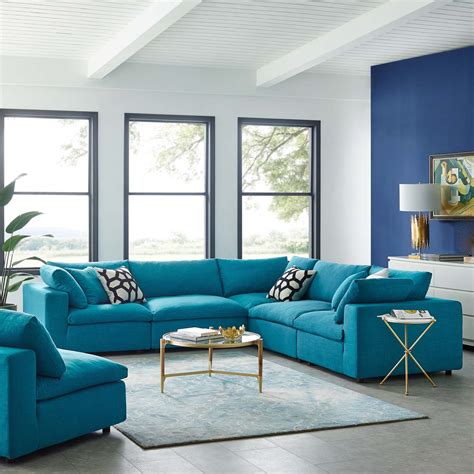 Commix Down Filled Overstuffed 5 Piece Sectional Sofa Set in Teal - Walmart.com - Walmart.com