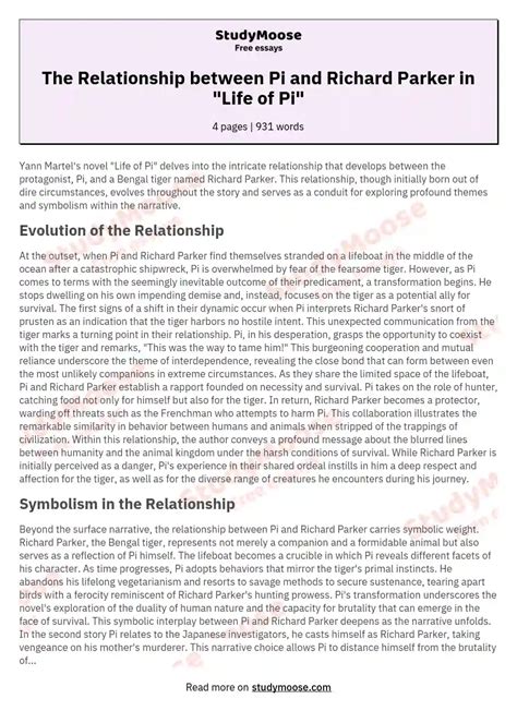 The Relationship between Pi and Richard Parker in "Life of Pi" Free Essay Example