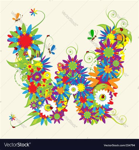 Letter W floral design Royalty Free Vector Image