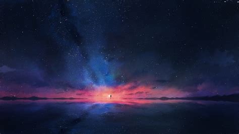 Anime, Night, Sky, Stars, Horizon, Scenery, 4K, #92 Wallpaper PC Desktop