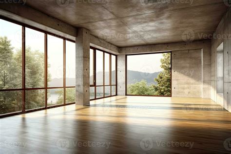 Empty room with panoramic window and mountain view. Generative AI 28147471 Stock Photo at Vecteezy