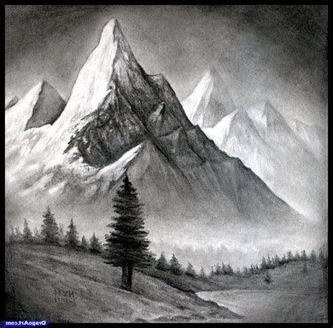 Mountain Scenery Pencil Drawing