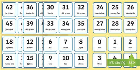 Word and Number 0 to 100 Flashcards - visual, aid, numbers