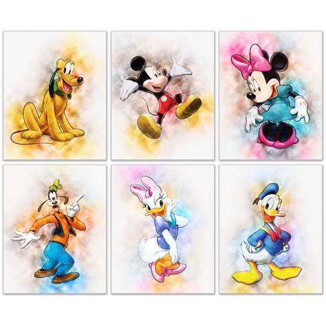 Buy Mickey Mouse Original Watercolor Prints - Set of 6 Nursery Wall Art Decor (8 inches x 10 ...