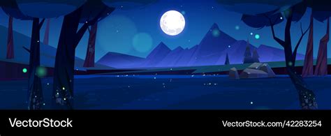 Cartoon nature night time landscape background Vector Image