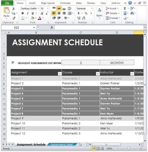 Free Assignments Template For Excel