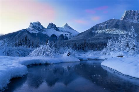 Download Nature Canadian Rockies Canada River Mountain Snow Winter HD Wallpaper by Vivid