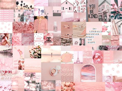 Light Pink Baby Pink Photo Wall 60 Images Digital Collage Pack Pink and Blue Aesthetic Collage ...