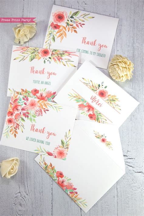 Wedding Thank You Cards with Envelopes Printable Template | Etsy