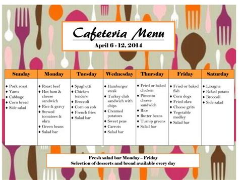 Hospital Cafeteria Menu