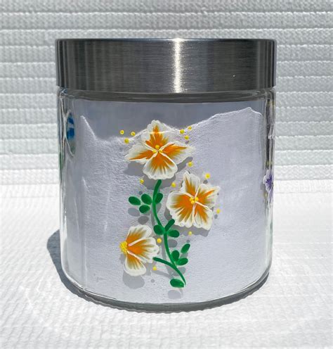 Glass Jar With Hand Painted Multi-colored Flowers Kitchen - Etsy