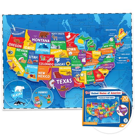 Buy United States Puzzle for Kids - 70 Piece - USA Puzzle 50 States with Capitals - Childrens ...