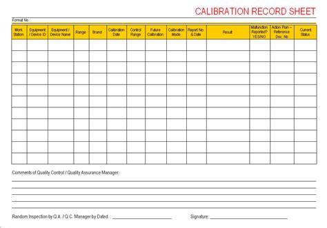 Calibration Record sheet | Schedule template, Templates, Report template