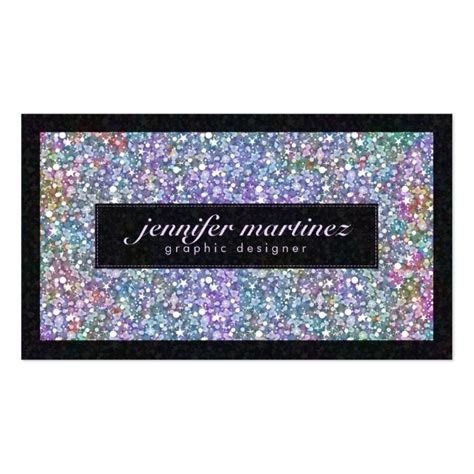 Elegant Black Colorful Purple Glitter & Sparkles Business Card Template