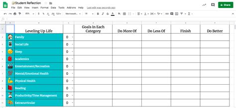 Google Sheets Goals Template