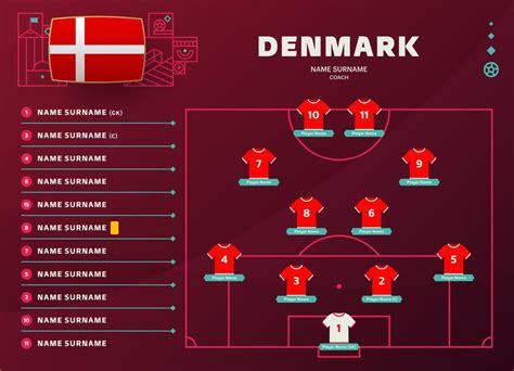 denmark line-up world Football 2022 tournament final stage vector illustration. Country team ...