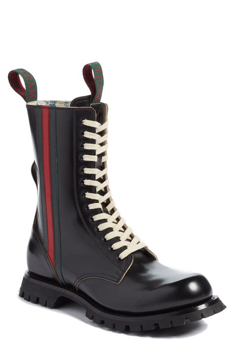 Gucci Men's Black Leather Boots With Web | ModeSens | Boots, Boots men, Black leather boots