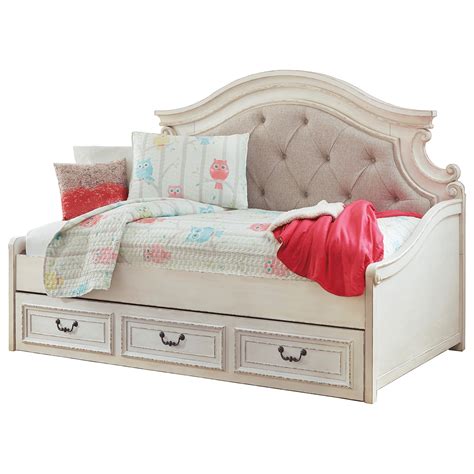 Signature Design by Ashley Realyn B743-80+60 Twin Upholstered Day Bed with Under Bed Storage ...