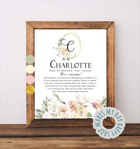 Charlotte Name Meaning,floral Name Wall Art,custom First Name,personalized Meaning of Name,baby ...