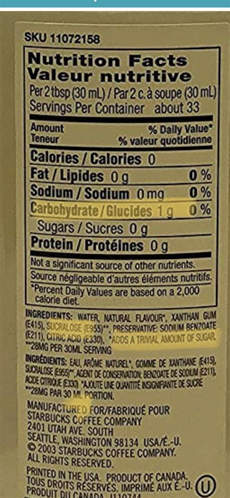 Starbucks Nutritional Information Sugar Free Syrup | Blog Dandk