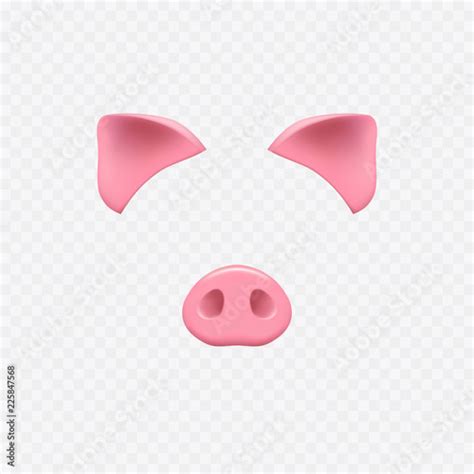 Face mask isolated on transparent background. Pig ears and nose elements for video chat effects ...