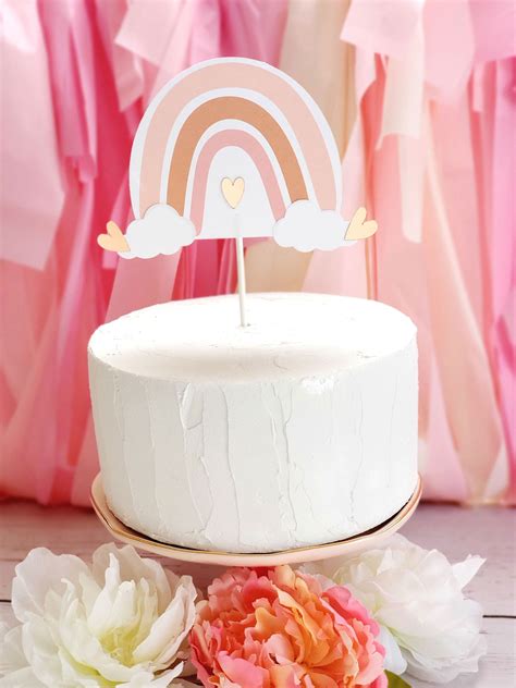 Boho Pink Rainbow Cake Topper Rainbow Party Cake Topper | Etsy