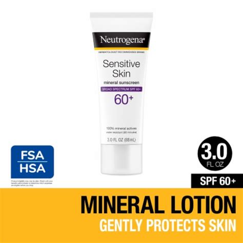 Neutrogena Mineral Sunscreen Lotion Broad Spectrum SPF 60+ for Sensitive Skin, Fragrance-Free, 3 ...