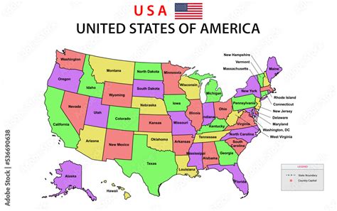 USA Map. Political map of the United States of America. US Map with color background and all ...