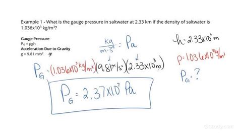 How to Find the Gauge Pressure in a Constant Density Fluid at a Certain Depth | Physics | Study.com