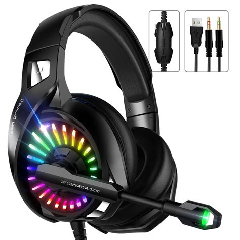 7.1 USB Gaming Headset - Surround Stereo Sound Headphones with Noise Canceling Mic & RGB Light ...