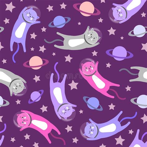 Cartoon Cats Astronauts. Cats Fly among Planets and Stars. Space Cats Seamless Pattern. Stock ...