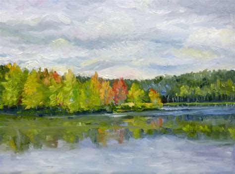 Fall Hints on the Lake Painting | Lake painting, Plein air paintings, Nature paintings