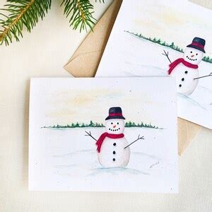 Snowman Watercolor Holiday Cards. Christmas Eco Friendly Stationery Set of 10 Folded Cards. - Etsy