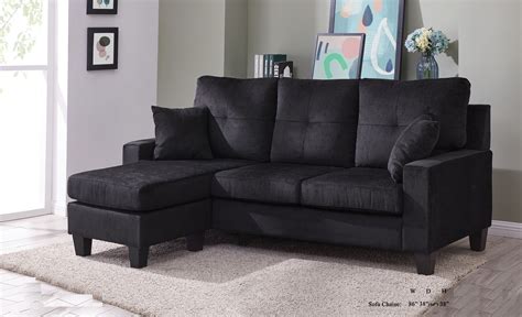 Sectional Sofa Set Black Fabric Tufted Cushion Sofa Chaise Small Space Living Room Furniture ...