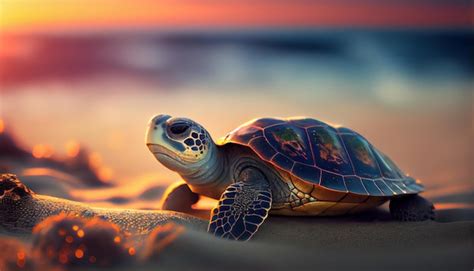 Premium Photo | A turtle on the beach at sunset