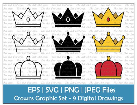 Simple Royal Crown Vector Clipart Set / Outline Stamp and | Etsy